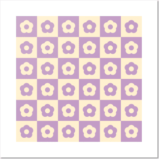 Lilac Vintage Flower Checkers Posters and Art
